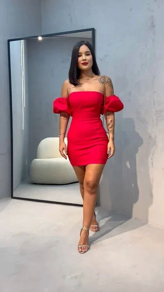 Sexy Red Tight Homecoming Dress Red Cocktail Dress Y3056 - Image 2