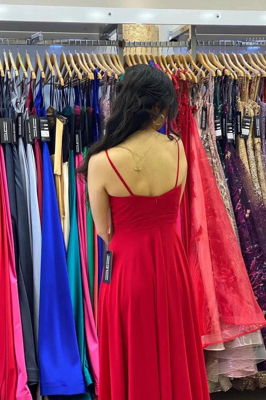 Sexy Red V-Neck Side Split Prom Dress Spaghetti Straps - Image 2
