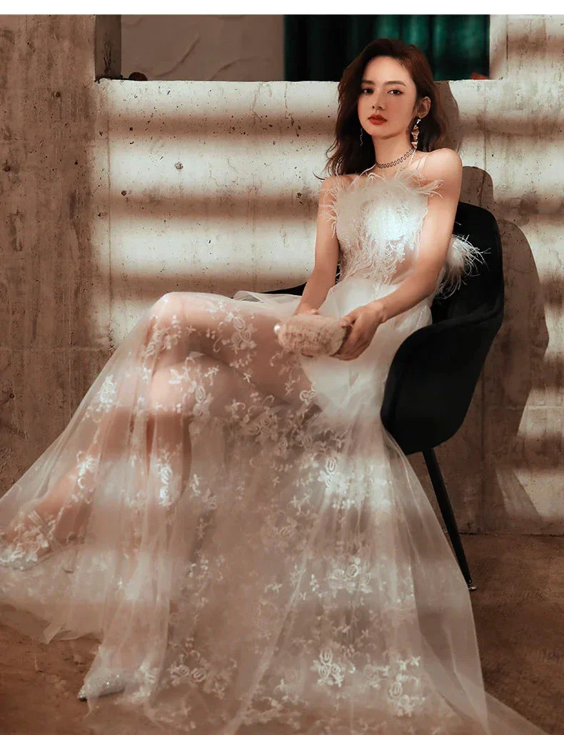 Sexy Retro Style Fashion Evening Sheer Party Dress,White Evening Dress ,Y2407 - Image 4