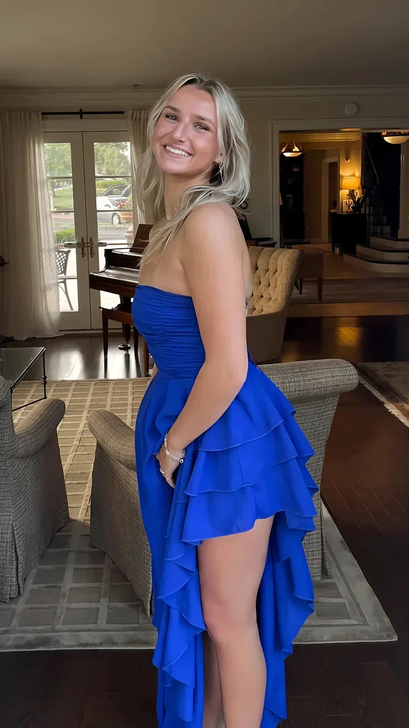 Sexy Royal Blue Long Prom Dress Strapless Ruffle Layered Party Evening Gown Y8026 - Image 2