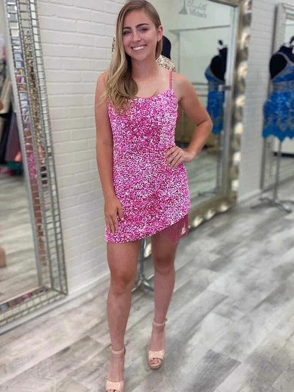 Sexy Royal Blue Spaghetti Straps Sequined Sleeveless Short Homecoming Dresses - Image 3