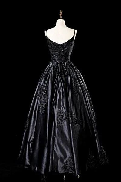 Sexy Satin Spaghetti Strap Black Wedding Gown A Line Party Evening Dress Formal Prom Dress Y7545 - Image 2