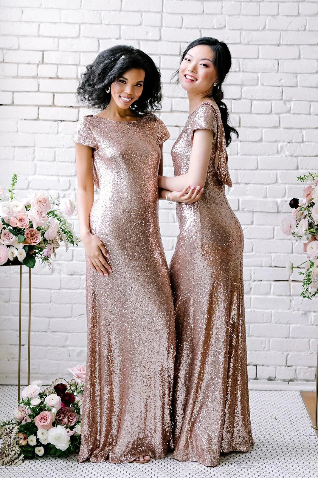 Sexy Sequined Bridesmaid Dresses Rose Gold Long Wedding Guest Dresses - Image 2