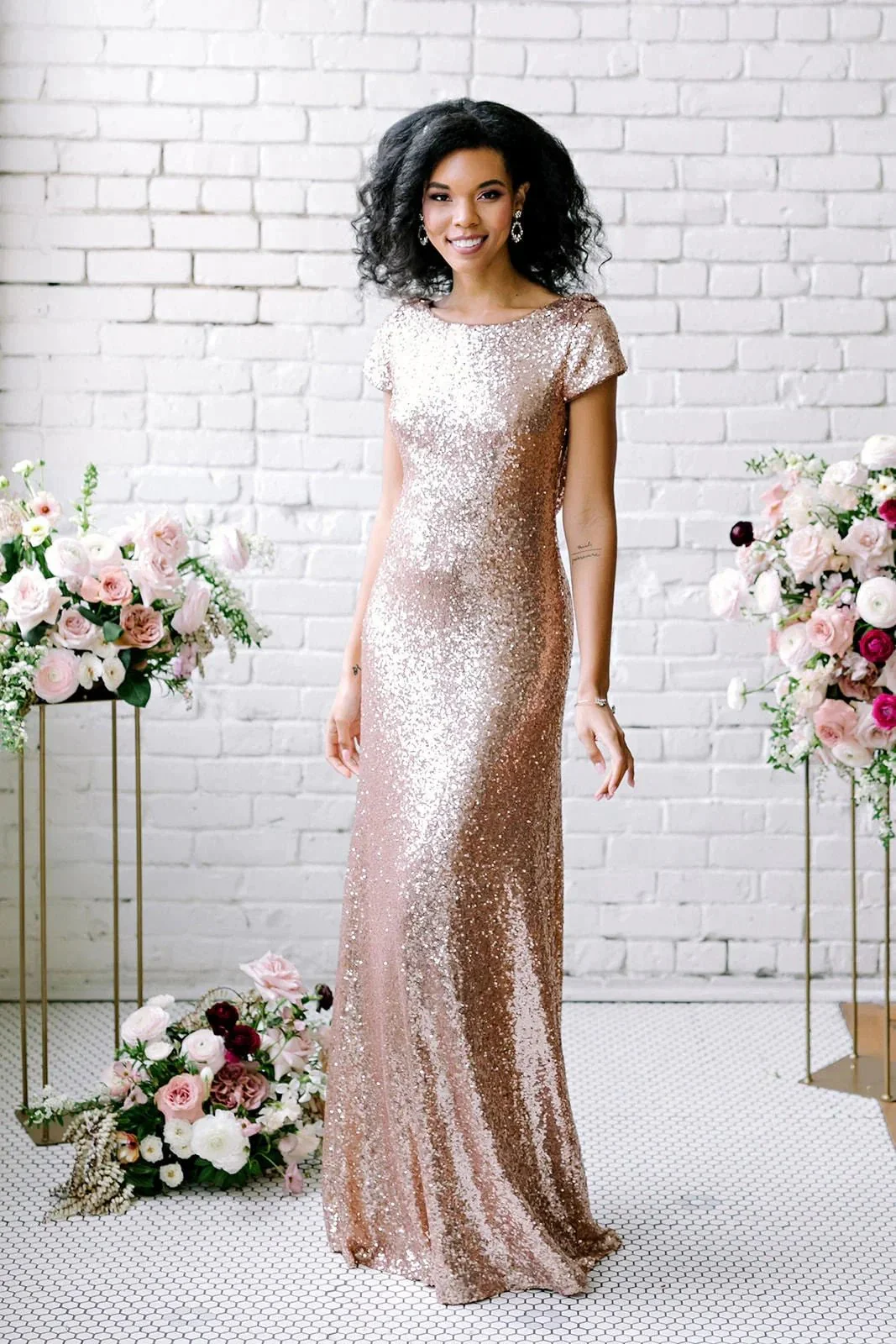 Sexy Sequined Bridesmaid Dresses Rose Gold Long Wedding Guest Dresses - Image 3