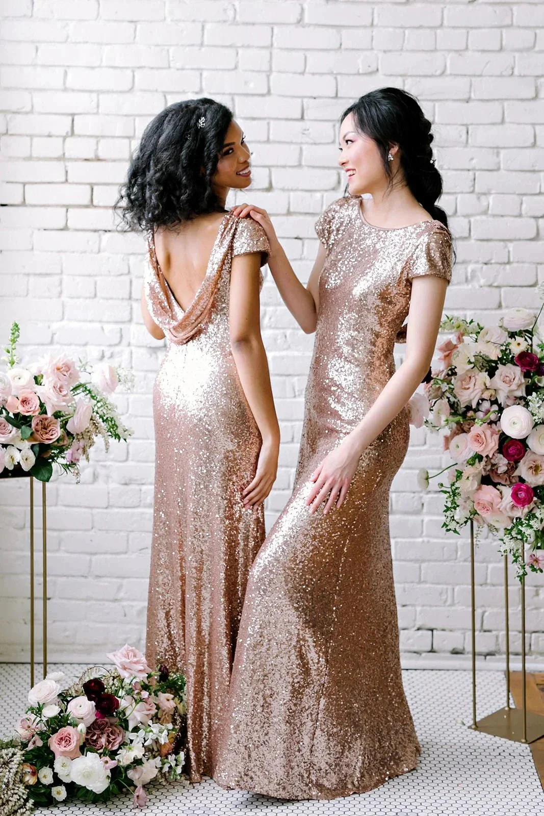 Sexy Sequined Bridesmaid Dresses Rose Gold Long Wedding Guest Dresses - Image 4