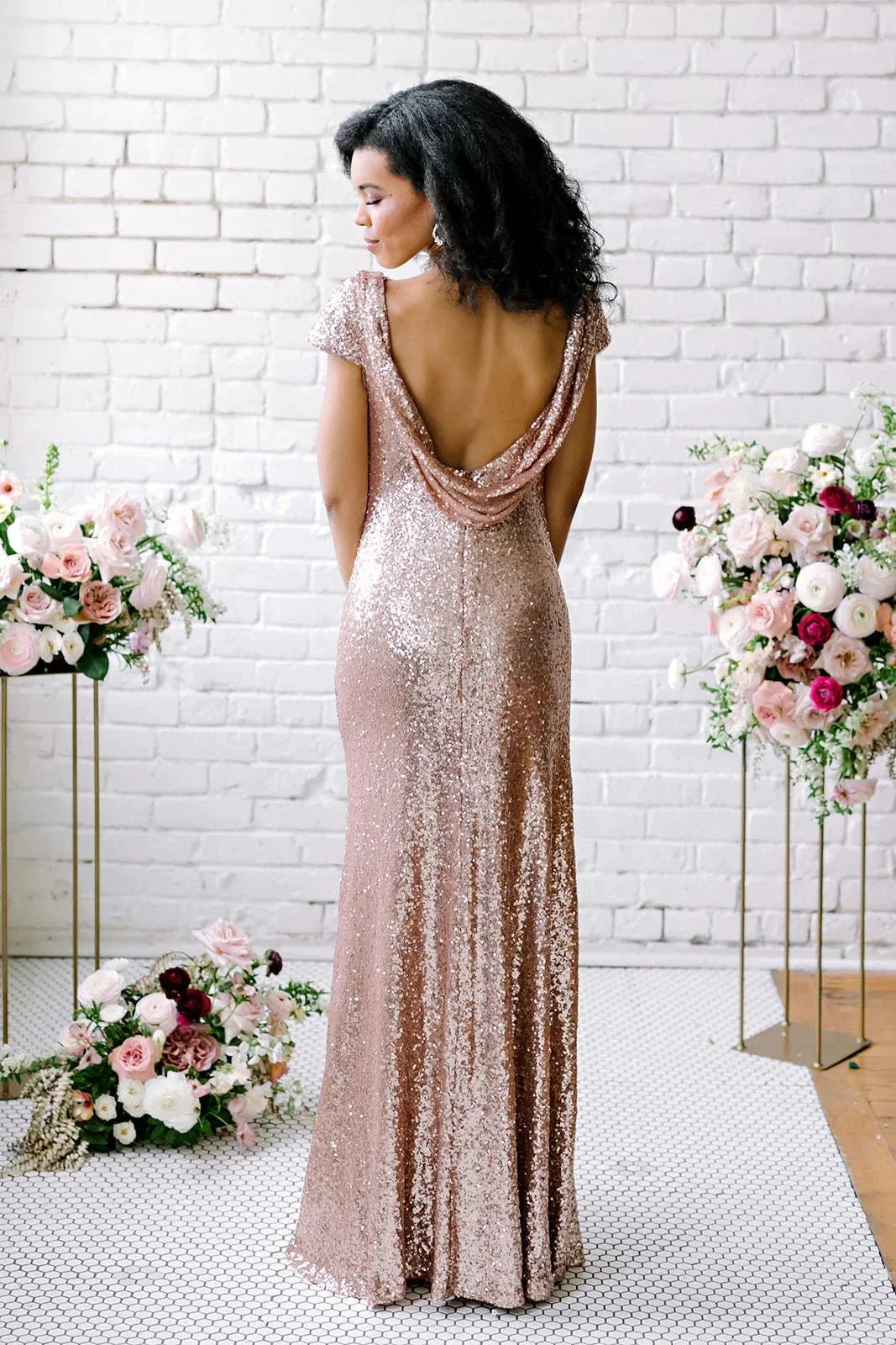 Sexy Sequined Bridesmaid Dresses Rose Gold Long Wedding Guest Dresses - Image 5