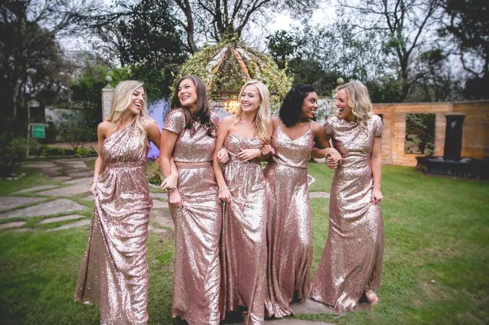 Sexy Sequined Bridesmaid Dresses Rose Gold Long Wedding Guest Dresses - Image 7