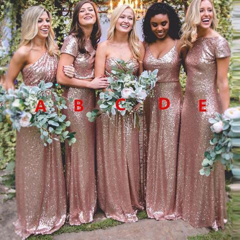 Sexy Sequined Bridesmaid Dresses Rose Gold Long Wedding Guest Dresses - Image 8