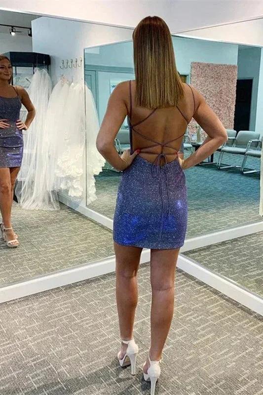 Sexy Sequined Spaghetti Straps V-neck Sleeveless Homecoming Dresses - Image 2
