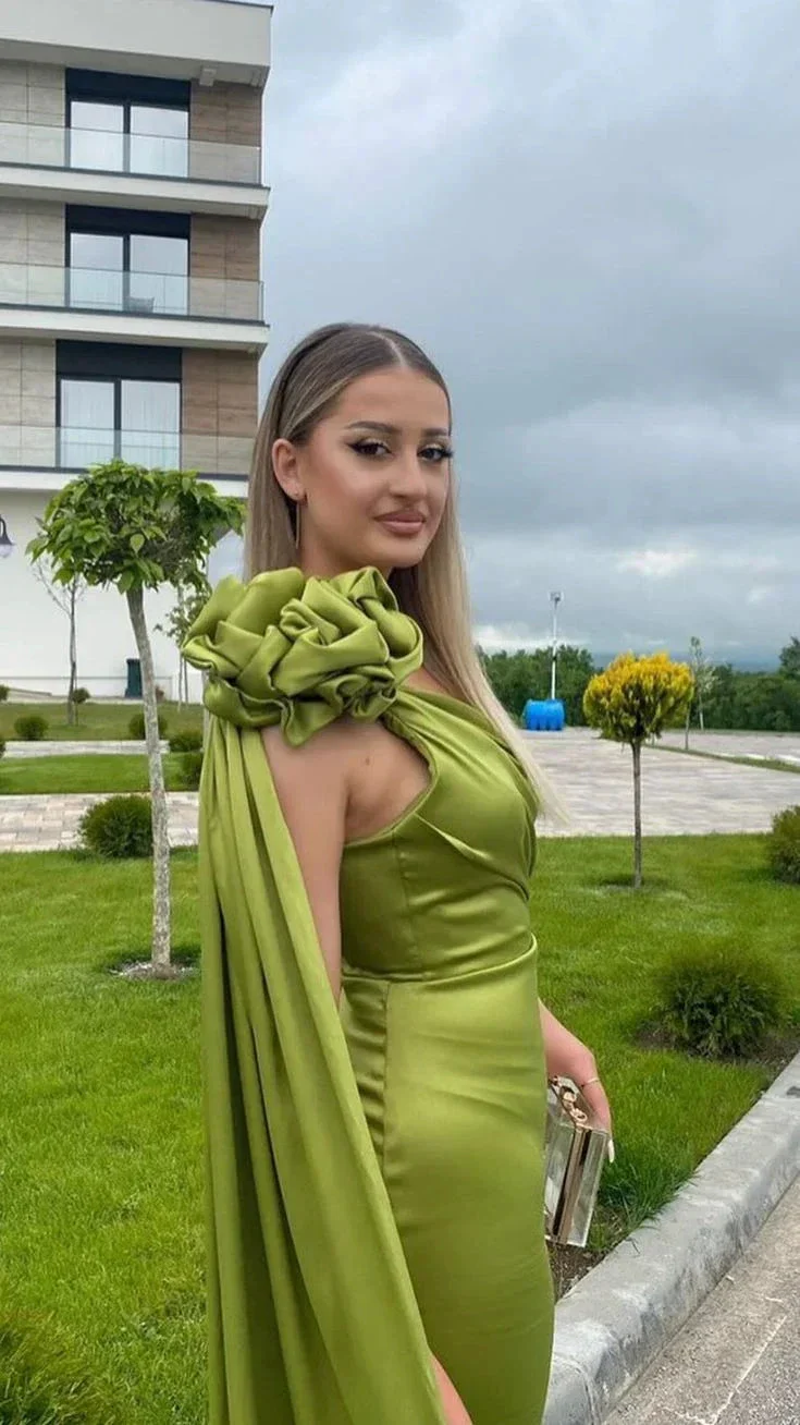 Sexy Sheath Long Party Prom Dress Olive Green One Shoulder Prom Evening Dress Y8009 - Image 2
