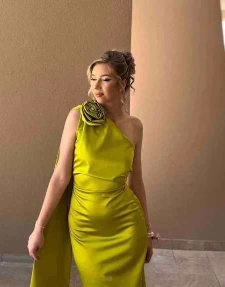 Sexy Sheath Long Party Prom Dress Olive Green One Shoulder Prom Evening Dress Y8009 - Image 5