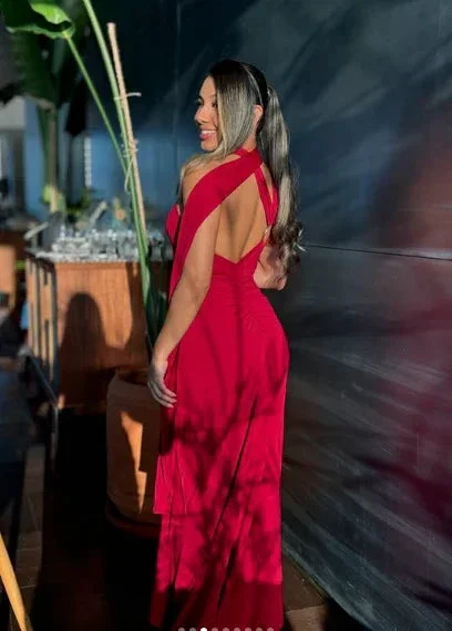 Sexy Sheath Long Prom Dress Burgundy One Shoulder Evening Gown Y8214 - Image 3