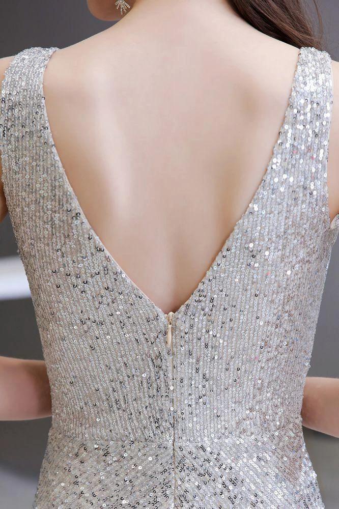 Sexy Shining V-neck Silver Sequin Sleeveless Prom Jumpsuit - Image 6