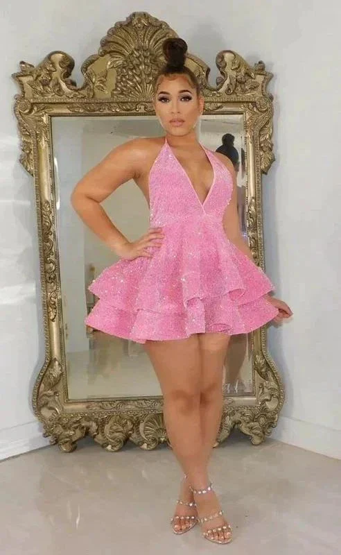 Sexy Short Homecoming Dress Sequins Pink Party Dresses for Women Y4113 - Image 2