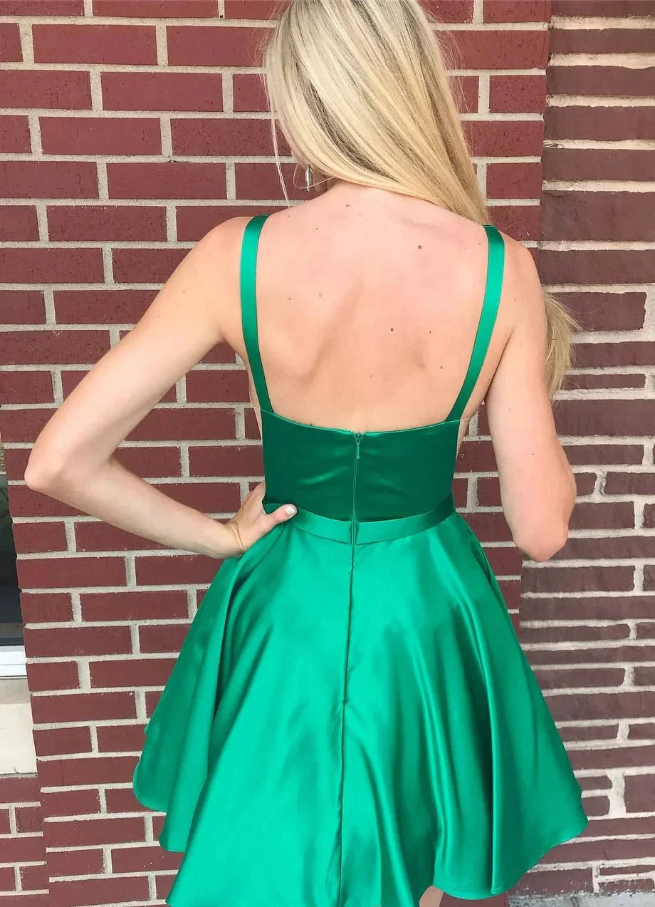 Sexy Short V-Neck Straps Satin Backless Homecoming Dress - Image 2