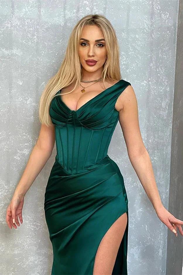 Sexy Sleeveless Dark Green Long Split Prom Dress - Image 2