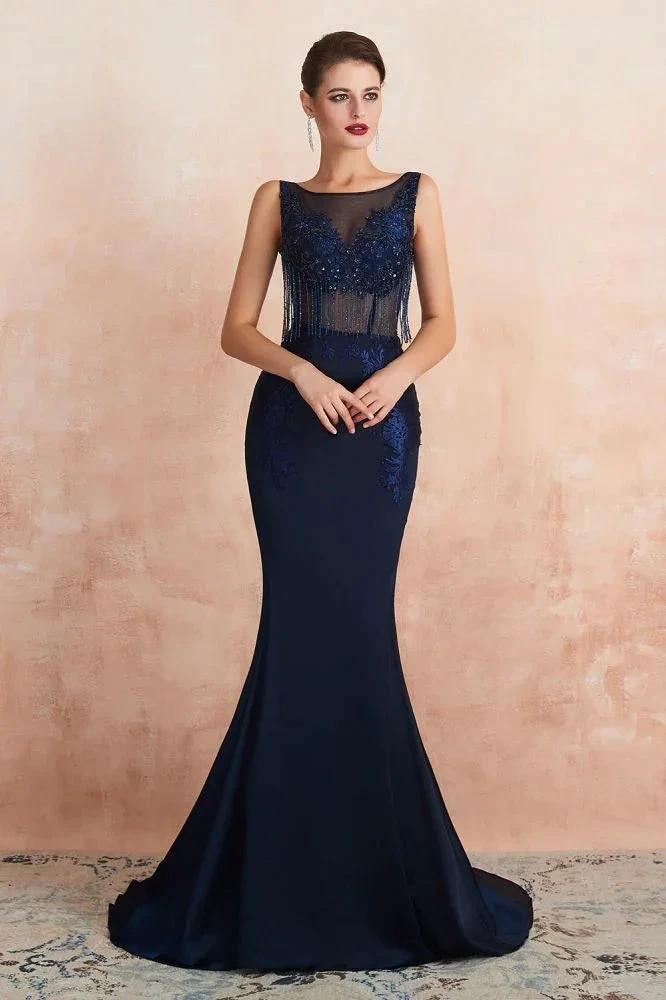 Sexy Sleeveless Mermaid Prom Dress Backless Satin Sparkly Sequins Evening Gown - Image 4