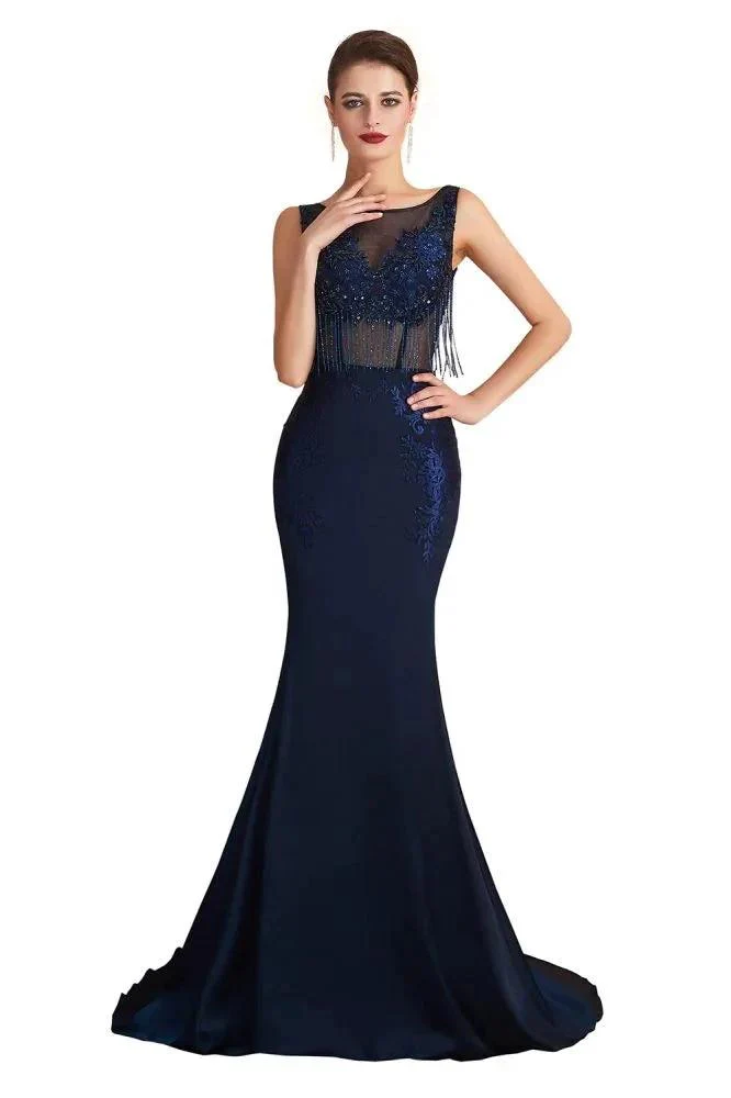 Sexy Sleeveless Mermaid Prom Dress Backless Satin Sparkly Sequins Evening Gown - Image 9