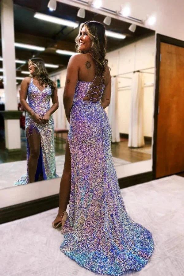 Sexy Sleeveless Slit Front Spaghetti Straps Prom Dress - Image 2