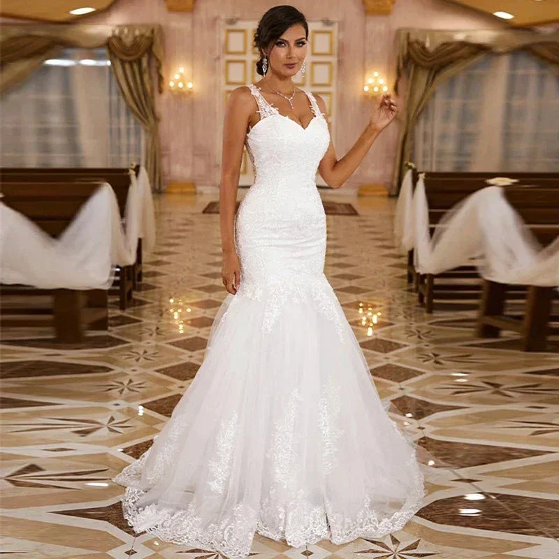 Sexy Sleeveless Sweetheart Wedding Dresses Women Gorgeous Lace Applique Mermaid Bridal Gowns Pleated Backless Formal Party Robe - Image 3