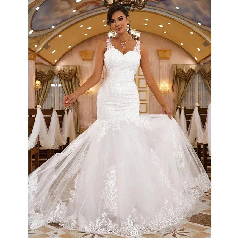 Sexy Sleeveless Sweetheart Wedding Dresses Women Gorgeous Lace Applique Mermaid Bridal Gowns Pleated Backless Formal Party Robe - Image 4