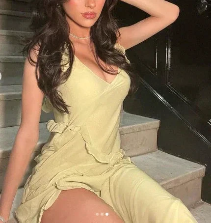 Sexy Slit Ruffled Evening Dress Yellow Long Prom Dress Y7659 - Image 2