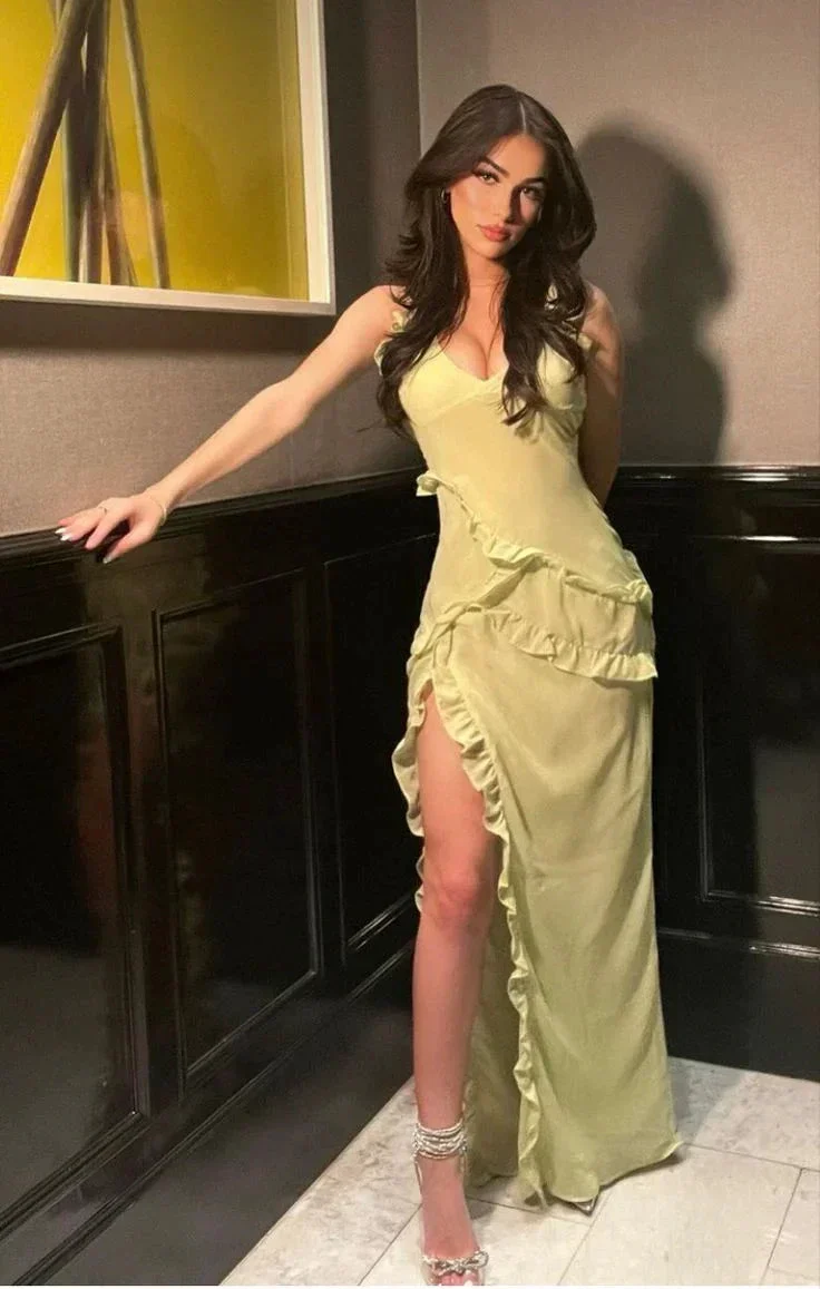 Sexy Slit Ruffled Evening Dress Yellow Long Prom Dress Y7659 - Image 3
