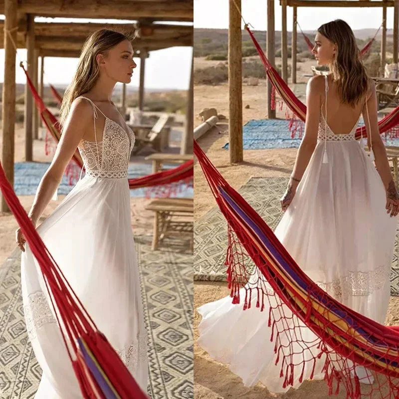 Sexy Spaghetti Straps A-line Deep V-Neck Backless Wedding Dresses  Sleeveless robe de mariée Bridal Gowns vestidos de novia 2023 - Image 2