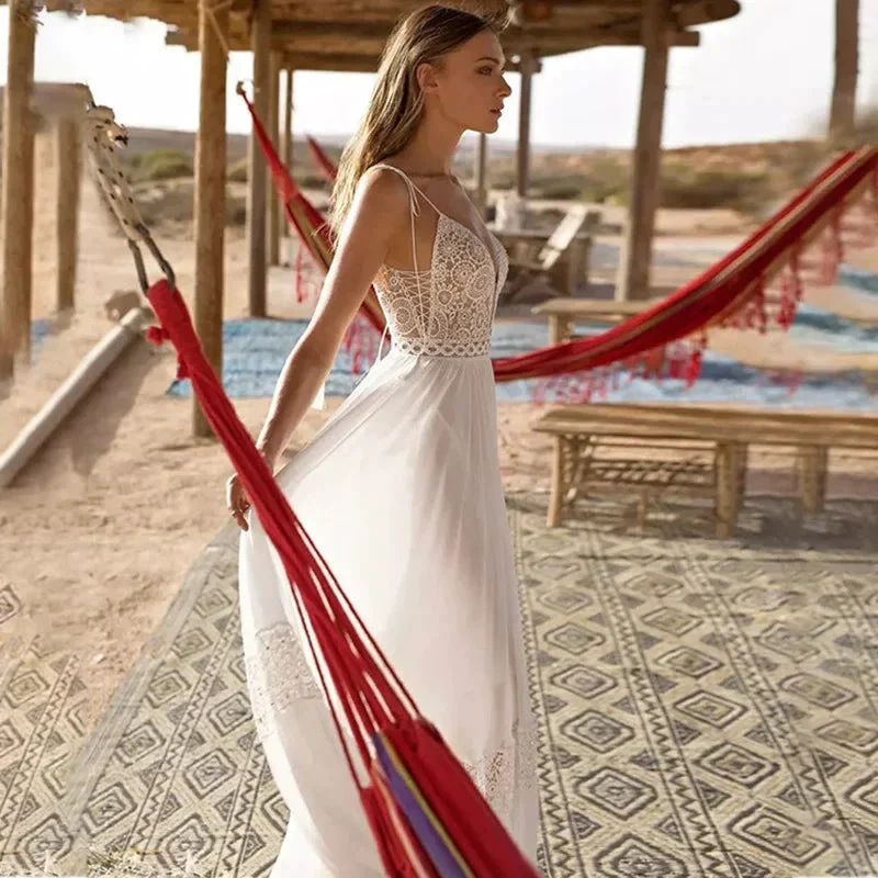 Sexy Spaghetti Straps A-line Deep V-Neck Backless Wedding Dresses  Sleeveless robe de mariée Bridal Gowns vestidos de novia 2023 - Image 3