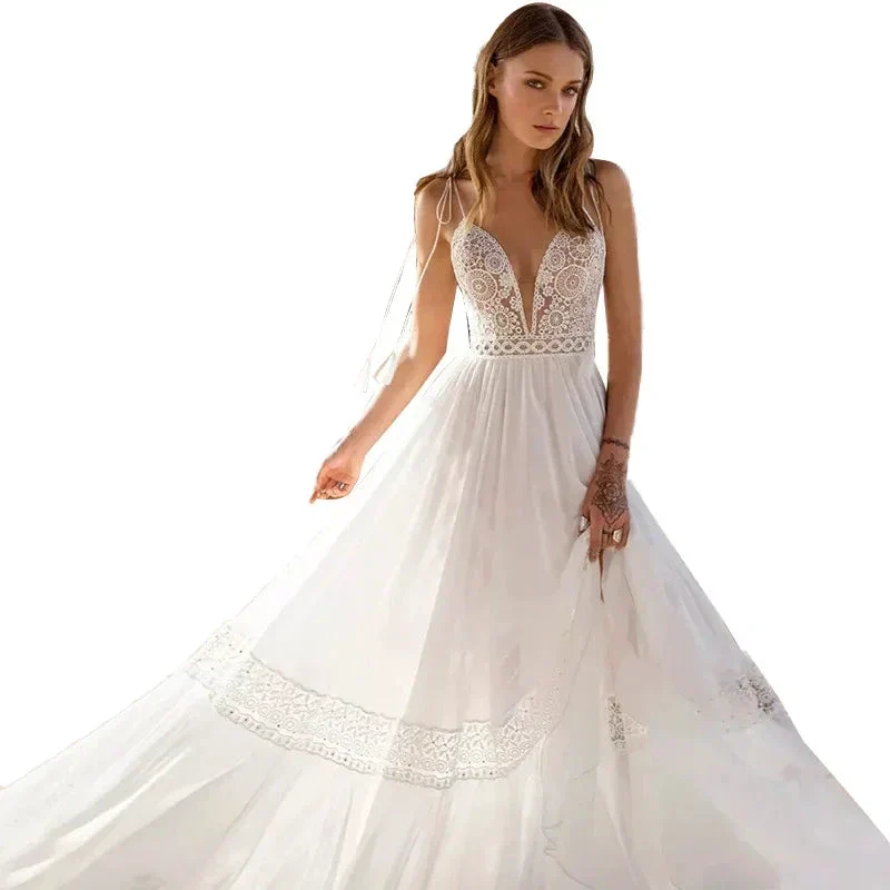 Sexy Spaghetti Straps A-line Deep V-Neck Backless Wedding Dresses  Sleeveless robe de mariée Bridal Gowns vestidos de novia 2023 - Image 5