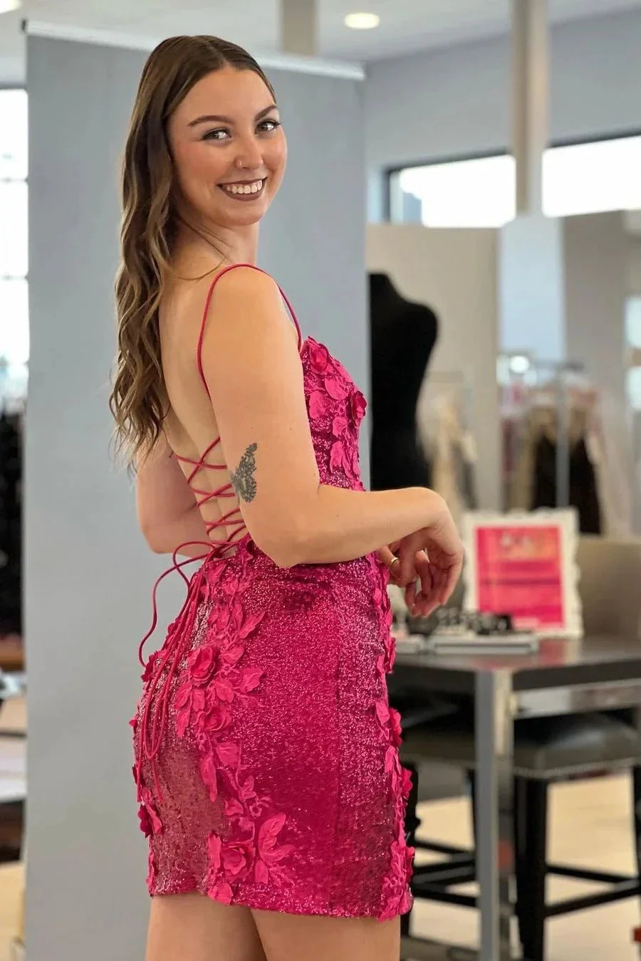 Sexy Spaghetti Straps Backless Appliques Homecoming Dress - Image 2