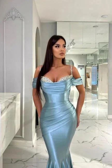 Sexy spaghetti straps cap sleeves mermaid evening dresses with ruffles - Image 2