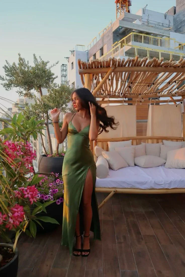 Sexy Spaghetti Straps Green Prom Dress Long Slit Evening Dress Y7912 - Image 4