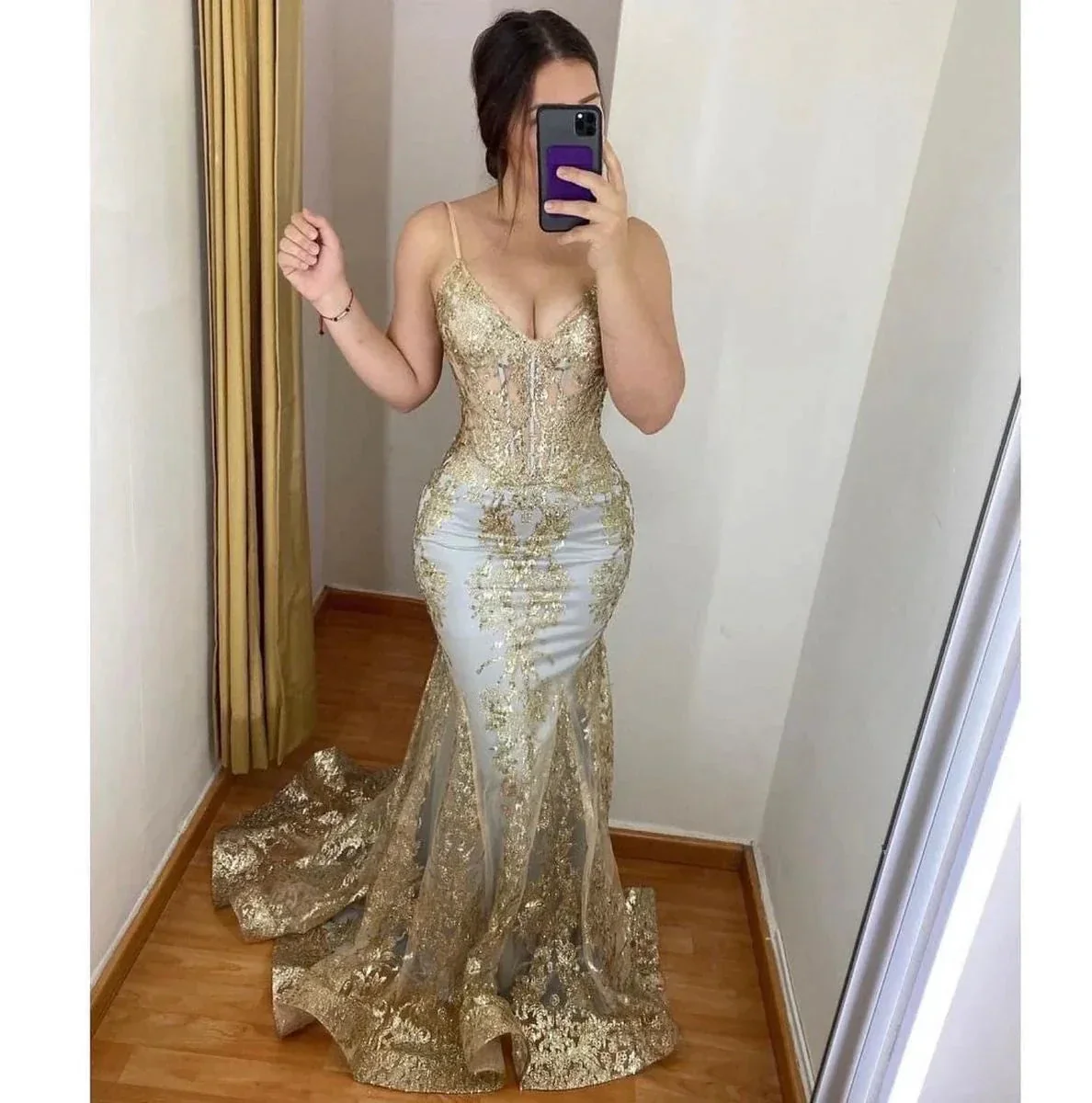 Sexy Spaghetti Straps Mermaid Evening Dress Glamorous Evening Gown Y5253 - Image 2