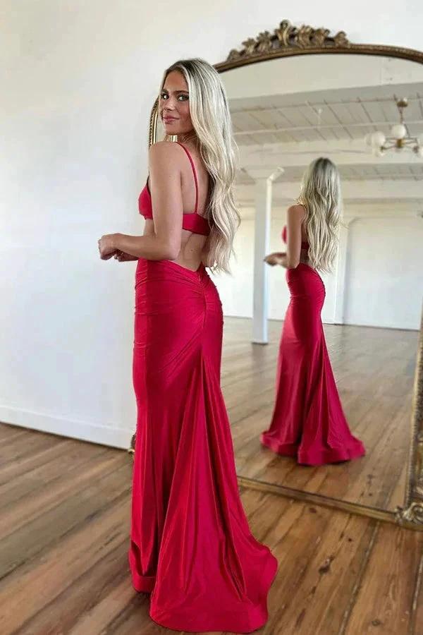 Sexy Spaghetti Straps Red Sheath Prom Formal Dress PSK490 - Image 3