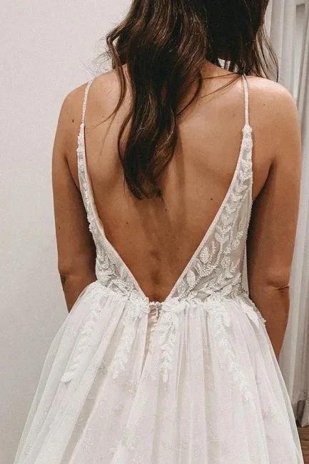 Sexy Spaghetti Straps Sleeveless A-Line Lace Wedding Dresses - Image 4