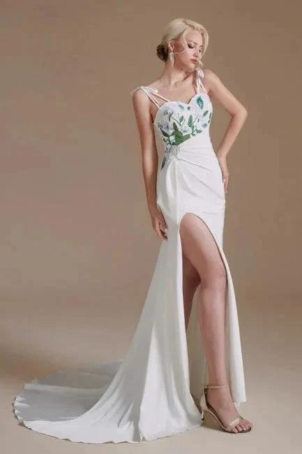 Sexy Spaghetti Straps Sleeveless Mermaid Floor-Length Satin Wedding Dresses - Image 2