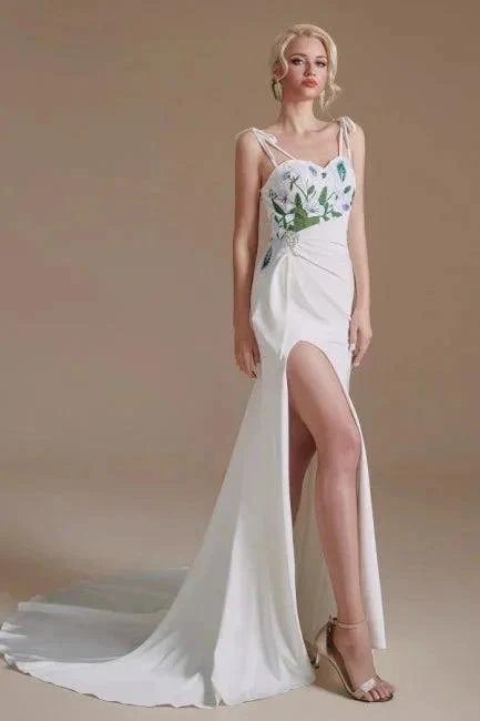 Sexy Spaghetti Straps Sleeveless Mermaid Floor-Length Satin Wedding Dresses - Image 8