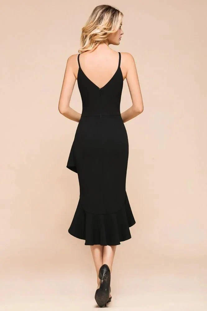 Sexy Spaghetti Straps Sweetheart Slim Hi-Lo Party Dress Vintage Backless Black Prom Dress - Image 2