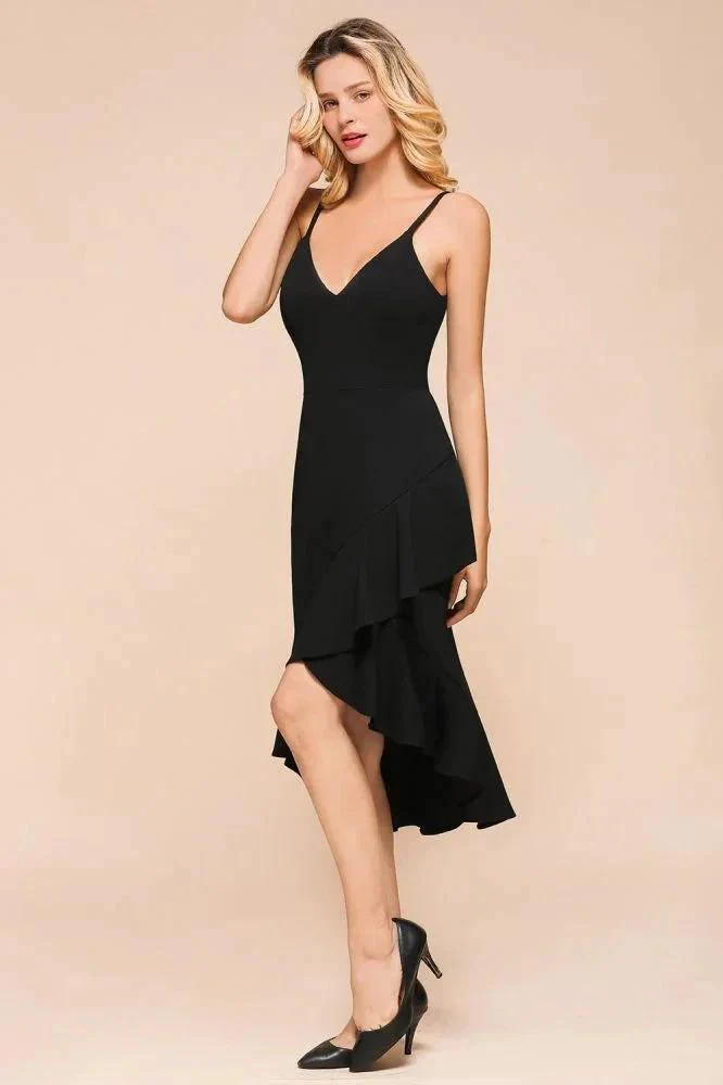 Sexy Spaghetti Straps Sweetheart Slim Hi-Lo Party Dress Vintage Backless Black Prom Dress - Image 3