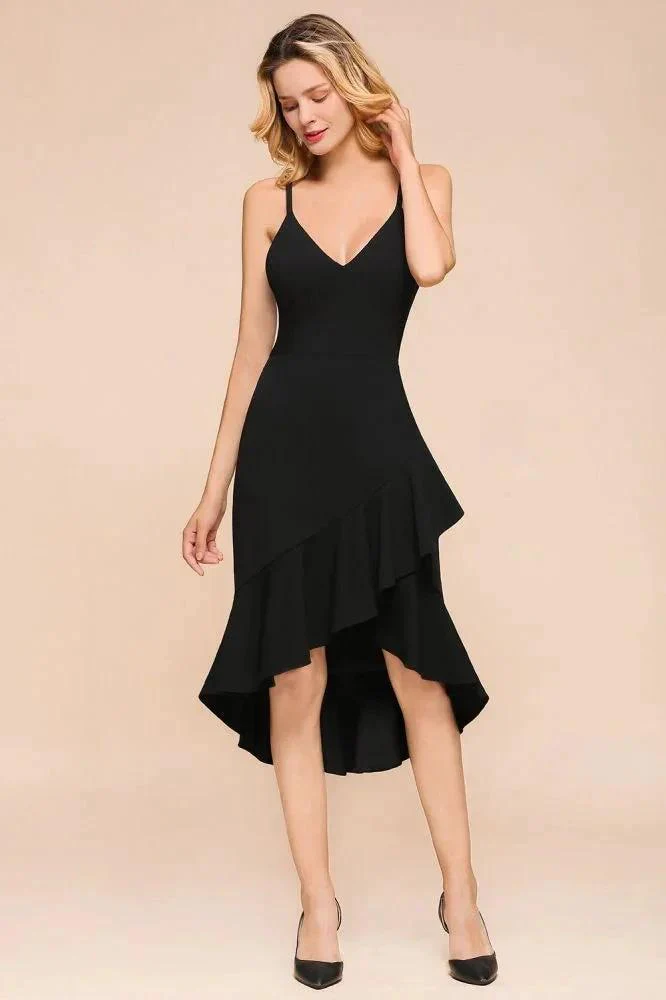 Sexy Spaghetti Straps Sweetheart Slim Hi-Lo Party Dress Vintage Backless Black Prom Dress - Image 4