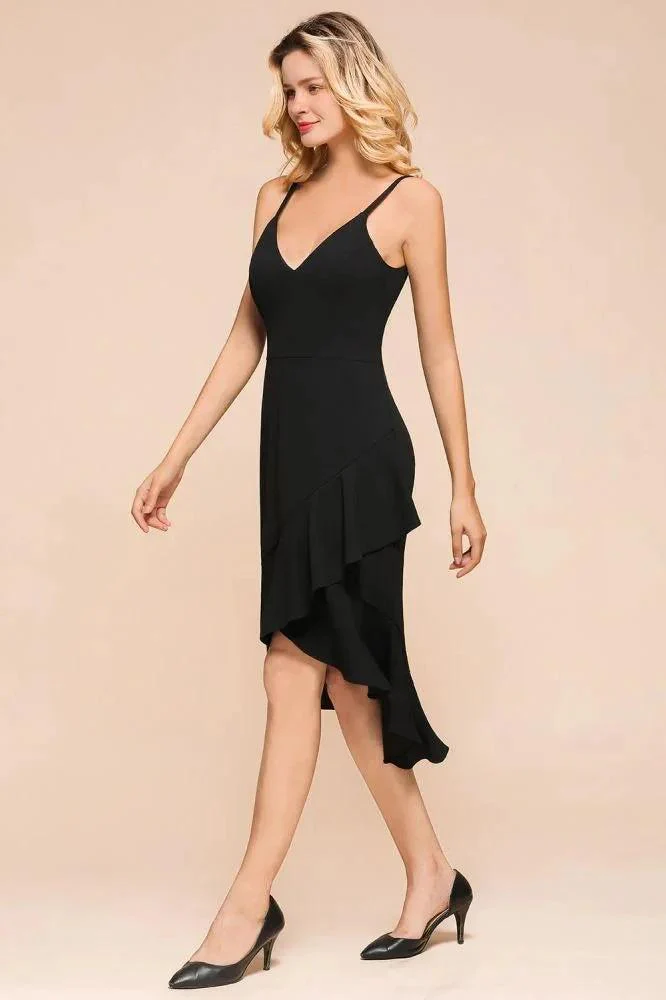 Sexy Spaghetti Straps Sweetheart Slim Hi-Lo Party Dress Vintage Backless Black Prom Dress - Image 5