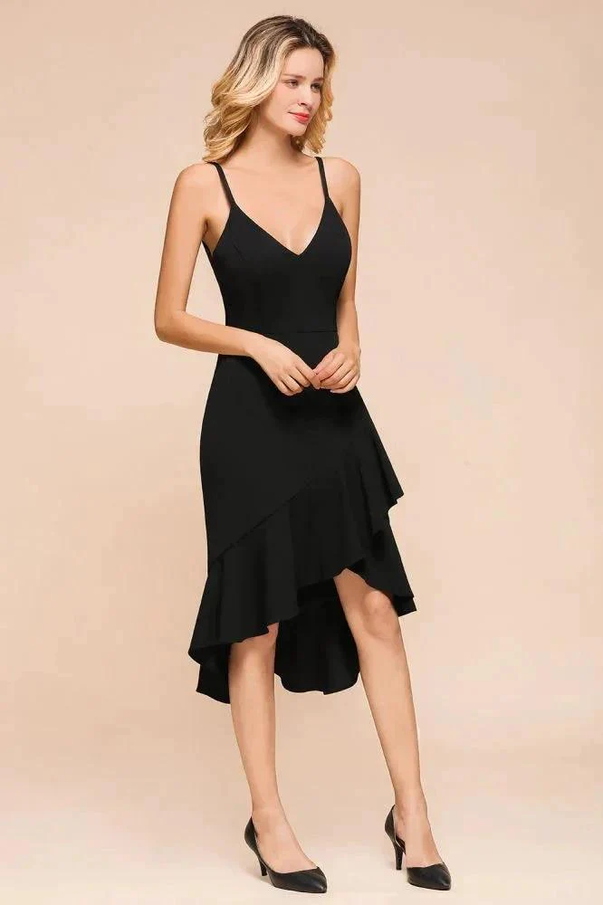 Sexy Spaghetti Straps Sweetheart Slim Hi-Lo Party Dress Vintage Backless Black Prom Dress - Image 6