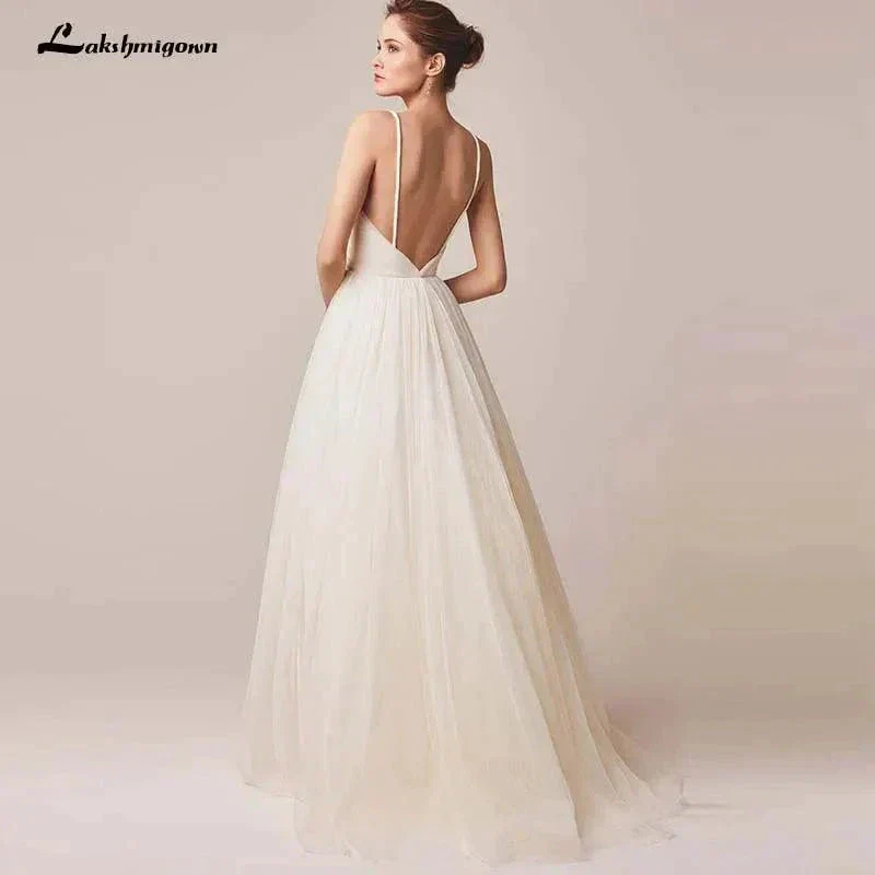Sexy Spaghetti Straps Tulle Wedding Dress Vestido De Novia Sleeveless V-neck Backless Bride Dresses Robe De Mariage - Image 2