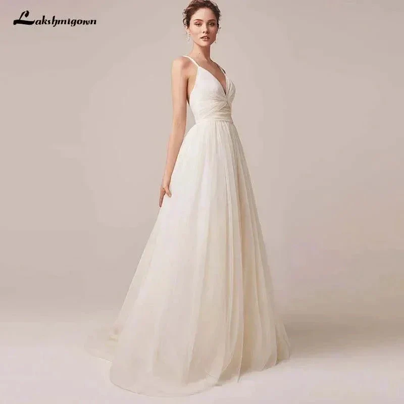 Sexy Spaghetti Straps Tulle Wedding Dress Vestido De Novia Sleeveless V-neck Backless Bride Dresses Robe De Mariage - Image 4