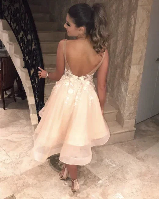 Sexy Spaghetti Straps V Neck Homecoming Dress Appliques Flowers Short Homecoming Dress - Image 3