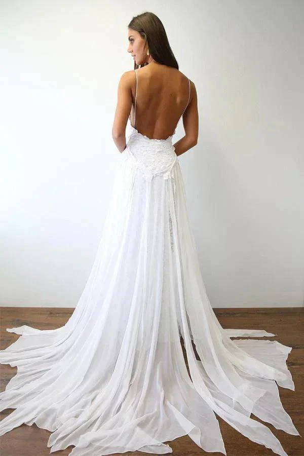 Sexy Spaghetti Straps White Long Beach Wedding Dress  WD5013 - Image 2