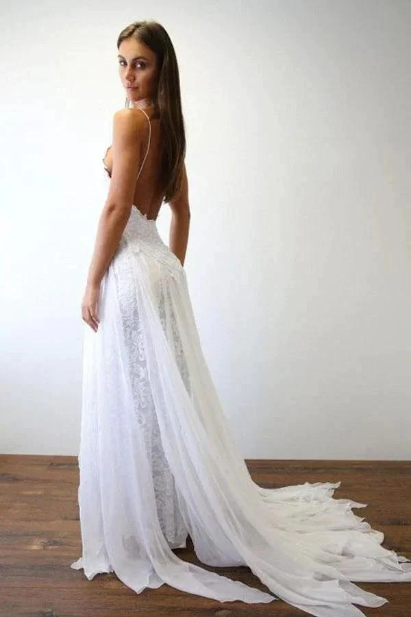 Sexy Spaghetti Straps White Long Beach Wedding Dress  WD5013 - Image 3