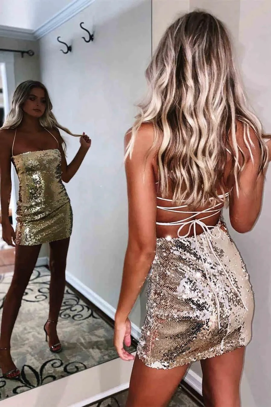 Sexy Sparkling Sequins Spaghetti Strap Short Prom Dresses Homecoming Dresses - Image 2