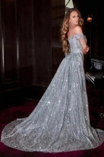 Sexy Sparkly Burgundy Off-the-shoulder Long Prom Dresses Royal Blue Evening Gowns - Image 3